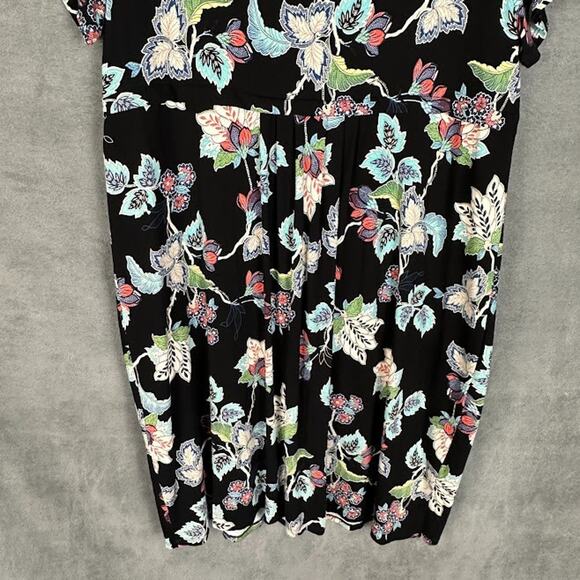 J Jill Wearever Collection Dress Womens Medium Black Floral Short Sleeve Stretch - Picture 5 of 13